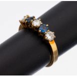 18 kt Gold Saphir-Brillant-Ring, GG 750/000, 2 rundfacett.