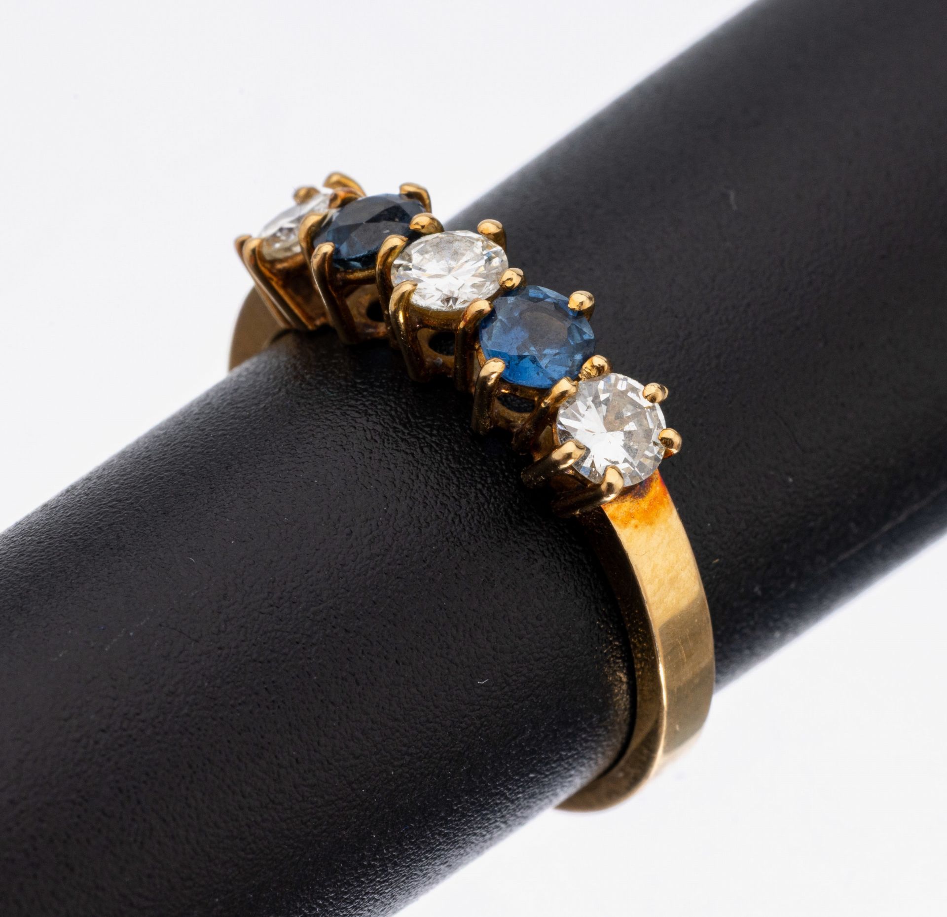 18 kt Gold Saphir-Brillant-Ring, GG 750/000, 2 rundfacett.