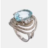 14 kt Gold Aquamarin-Brillant-Ring, WG 585/000,