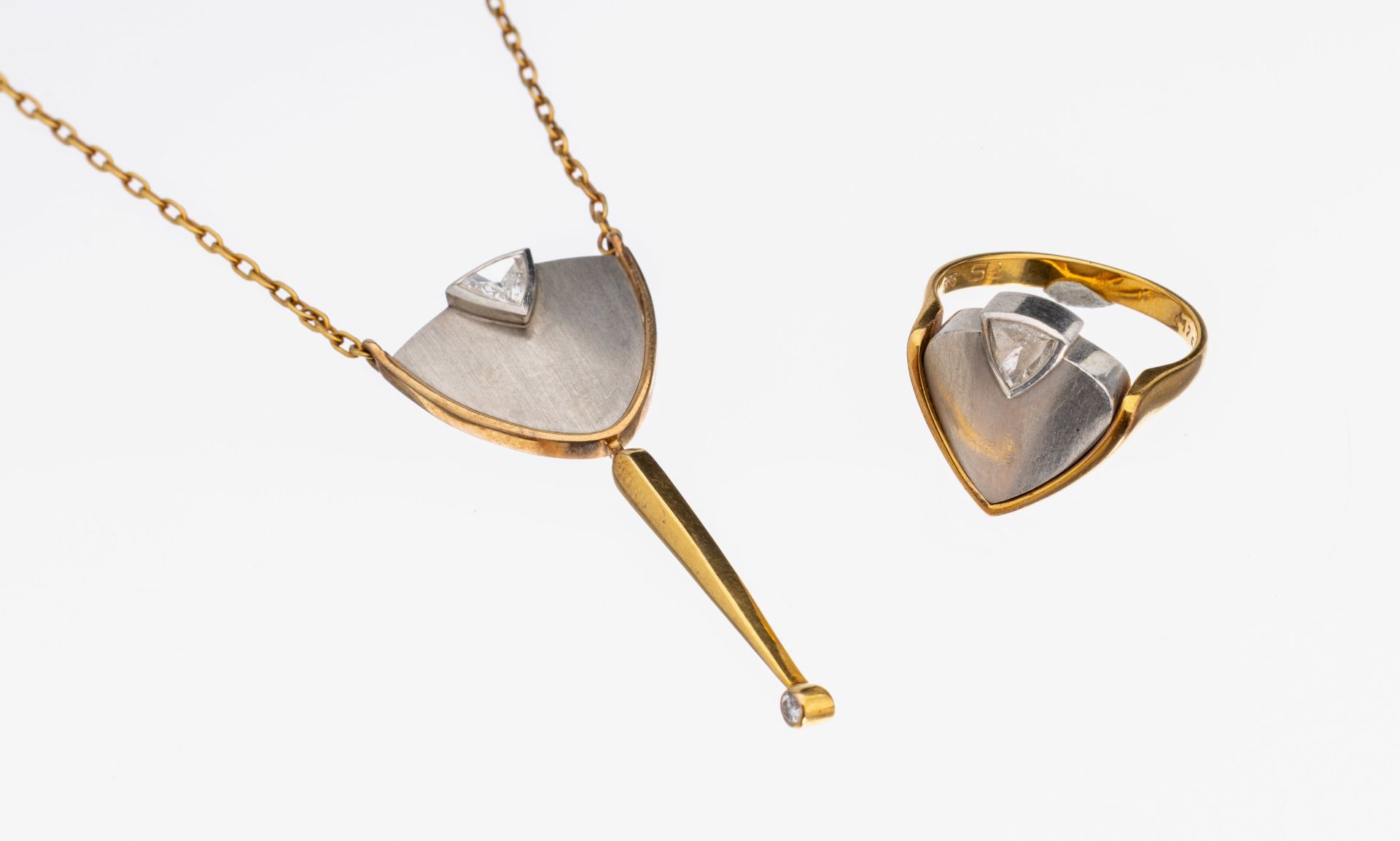 14 kt Gold und Platin Diamant-Schmuckset, GG 585/000 und