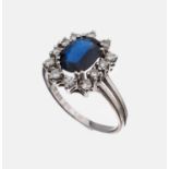 Paar 14 kt Gold Saphir-Brillant-Ring, WG 585/000,