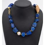 Lapislazuli-Perl-Collier, S-Schließe, Zwischenmonturen und