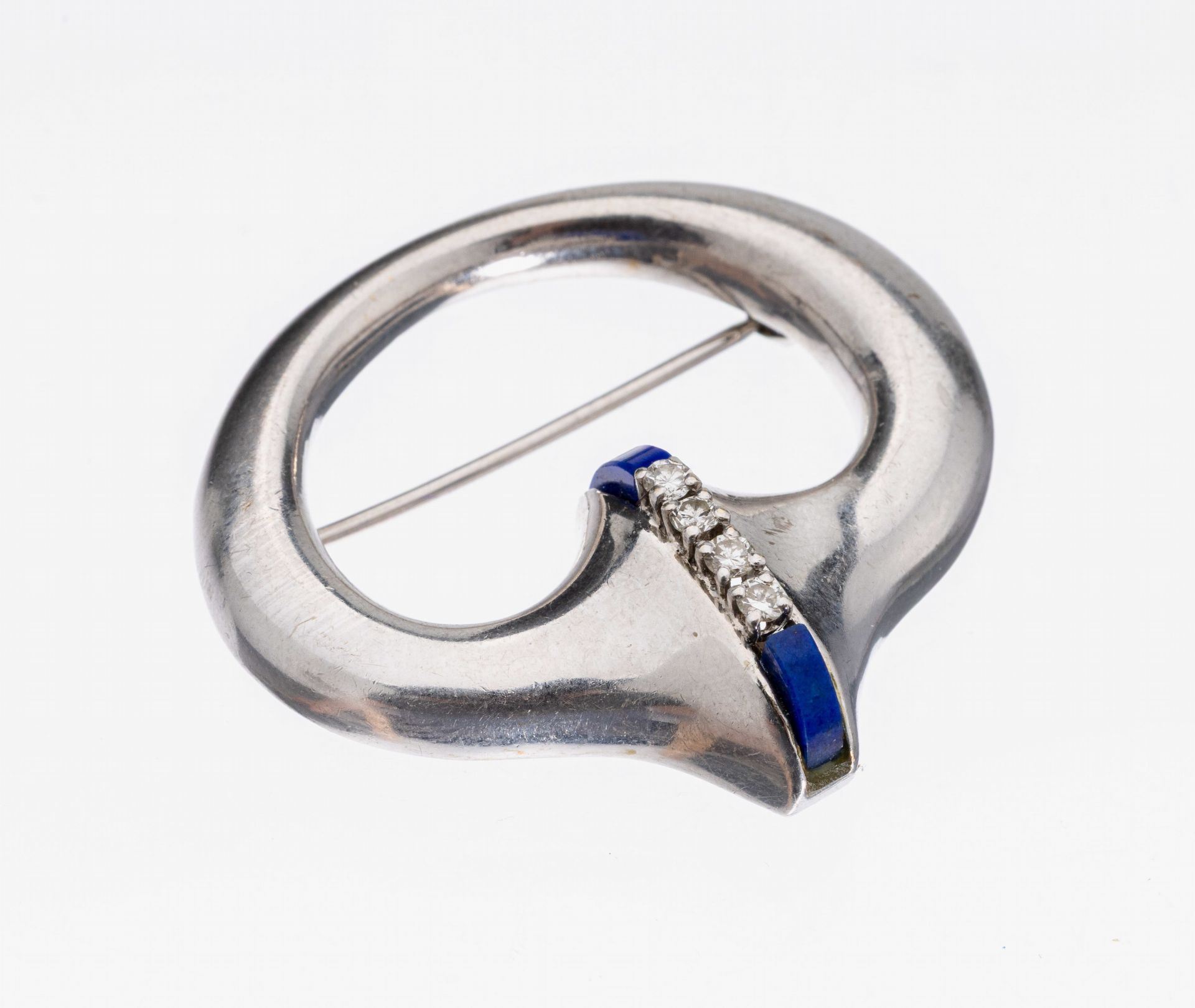 14 kt Gold Brillant-Lapislazuli-Brosche, WG585/000, mittig