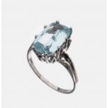 14 kt Gold Aquamarin-Ring, WG 585/000, ovalfacett.