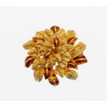 18 kt Gold Email-Brosche, GG 750/000, blütenförm.,