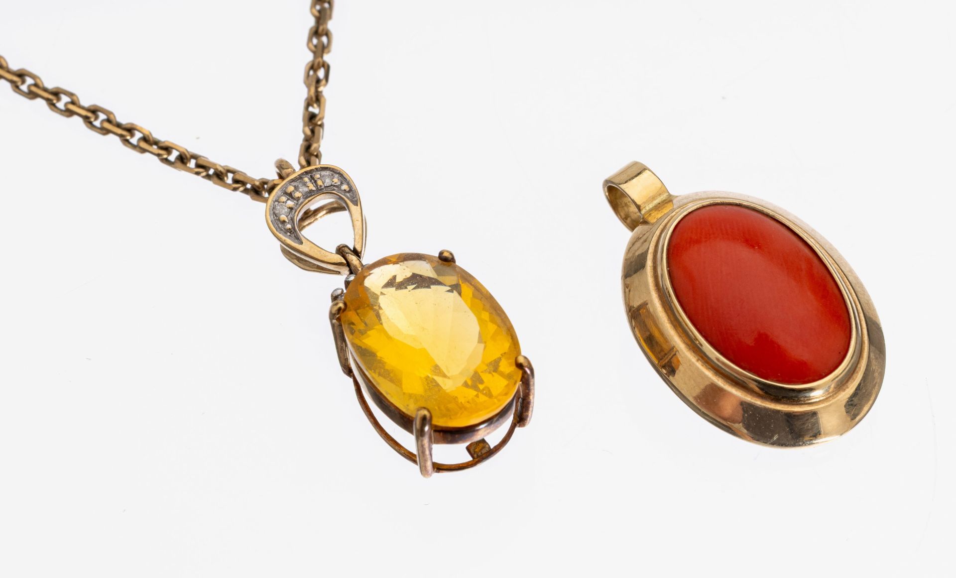 14 und 9 kt Gold Farbstein-Konvolut, best. aus: 1 x