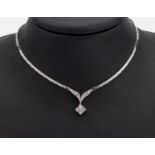 14 kt Gold Diamant-Collier, WG 585/000, Mittelteil mit 8
