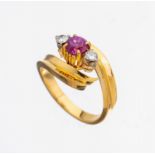 18 kt Gold Rubin-Brillant-Ring, GG 750/000,rundfacett.