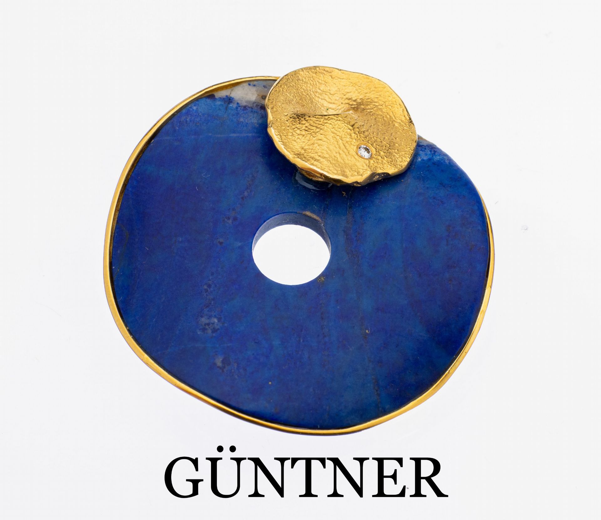 14 kt Gold Lapislazuli-Brillant-Anhänger, GG 585/000,