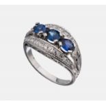 18 kt Gold Saphir-Diamant-Ring, WG 750/000,3 rundfacett.