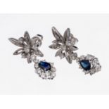 Paar 14 kt Gold Brillant-Saphir-Ohrstecker, WG 585/000,