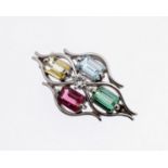 14 kt Gold Farbstein-Brillant-Brosche, WG 585/000, facett.