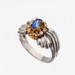 Platin und 18 kt Gold Saphir-Brillant-Ring, Pt 900 und GG