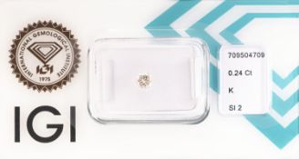 Loser Brillant, 0.24 ct get.Weiß(K)/si2, eingeschweißt,