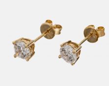 14 kt Gold Brillant-Ohrstecker, GG 585/000,2 Brillanten