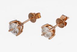 Paar 14 kt Gold Brillant-Ohrstecker, RoseG 585/000, 2
