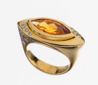 18 kt Gold Granat-Brillant-Ring, GG 750/000,
