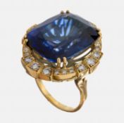 18 kt Gold Brillant-Saphir-Ring, GG 750/000, ovalfacett.