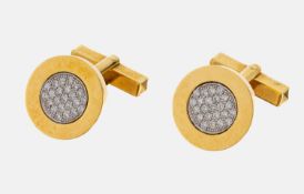 Paar 18 kt Gold Brillant-Manschettenknöpfe, GG/WG 750/000,