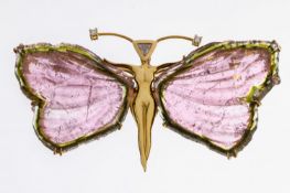 18 kt Gold Turmalin-Diamant-Brosche, GG 750/000,