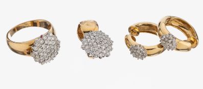 14 kt Gold Brillant-Schmuckset, GG/WG 585/000, best. aus: