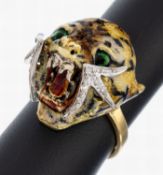 Ausgefallener 18 kt Gold Diamant-Ring mit Email, GG/WG