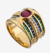 18 kt Gold Farbstein-Brillant-Ring, GG 750/000, massive