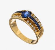 18 kt Gold Saphir-Brillant-Ring, GG 750/000, ovalfacett.