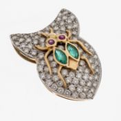 14 kt Gold Brillant-Rubin-Smaragd-Anhänger, GG/WG 585/000,