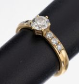 18 kt Gold Brillant-Ring, GG 750/000, mittig Brillant ca.
