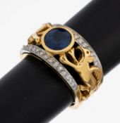 18 kt Gold und Platin Saphir-Brillant-Ring, GG 750/000 und