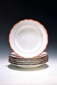 6 Teller, Meissen, um 1860/80, Porzellan, korallenroter