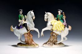 Paar Porzellanfiguren Reiter, Aelteste Volkstedt,