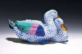 Porzellanfigur, Herend Ungarn, 20. Jh., Entenpaar, bunt