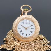 Offene Damentaschenuhr in RoseG 585/000 mit vergoldeter