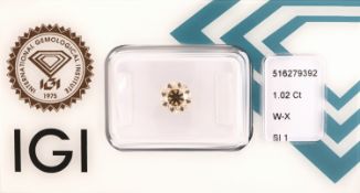 Loser Brillant, 1.02 ct Getönt(W-X)/si1, eingeschweißt,