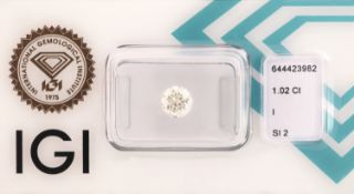 Loser Brillant, 1.02 ct l.get.Weiß(I)/si2, eingeschweißt,