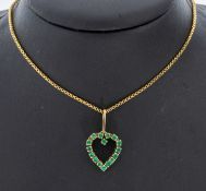 14 kt Gold Smaragd-Anhänger, GG 585/000, Herz, rundfacett.