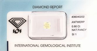 Loser Diamant, 0.80 ct natural fancy light yellow/si1,