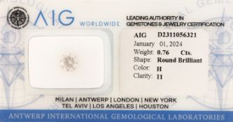 Loser Brillant, 0.76 ct, Weiß(H)/p1, eingeschweißt, mit