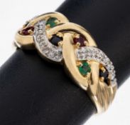 14 kt Gold Farbstein-Diamant-Ring, GG 585/000, 3