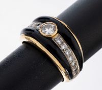 14 kt Gold Onyx-Brillant-Ring, GG 585/000, eingeschliffene