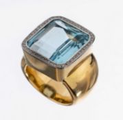 Massiver 18 kt Gold Aquamarin-Brillant-Ring, GG/WG 750/000