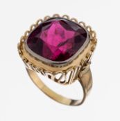 14 kt Gold Rubelith-Ring, GG 585/000, Rubelith im Cushion