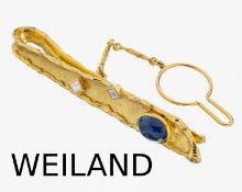 18 kt Gold Saphir-Diamant-Krawattenklammer, GG 750/000,