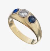 14 kt Gold Saphir-Brillant-Ring, GG 585/000, 2 rundfacett.