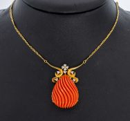 18 kt Gold Korallen-Brillant-Collier, GG 750/000,