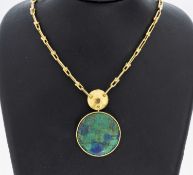 18 kt Gold Farbstein-Collier, GG 750/000, runde