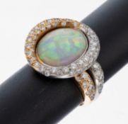 18 kt Gold Opal-Brillant-Ring, GG/WG 750/000, leicht