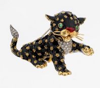 Ausgefallene 18 kt Gold Smaragd-Brillant- Brosche, GG/WG